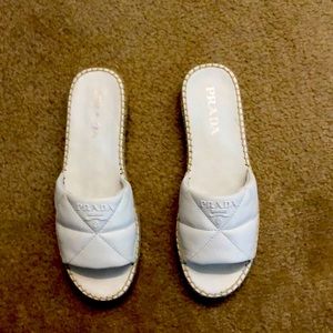 NIB PRADA White Leather Slides, Size 37